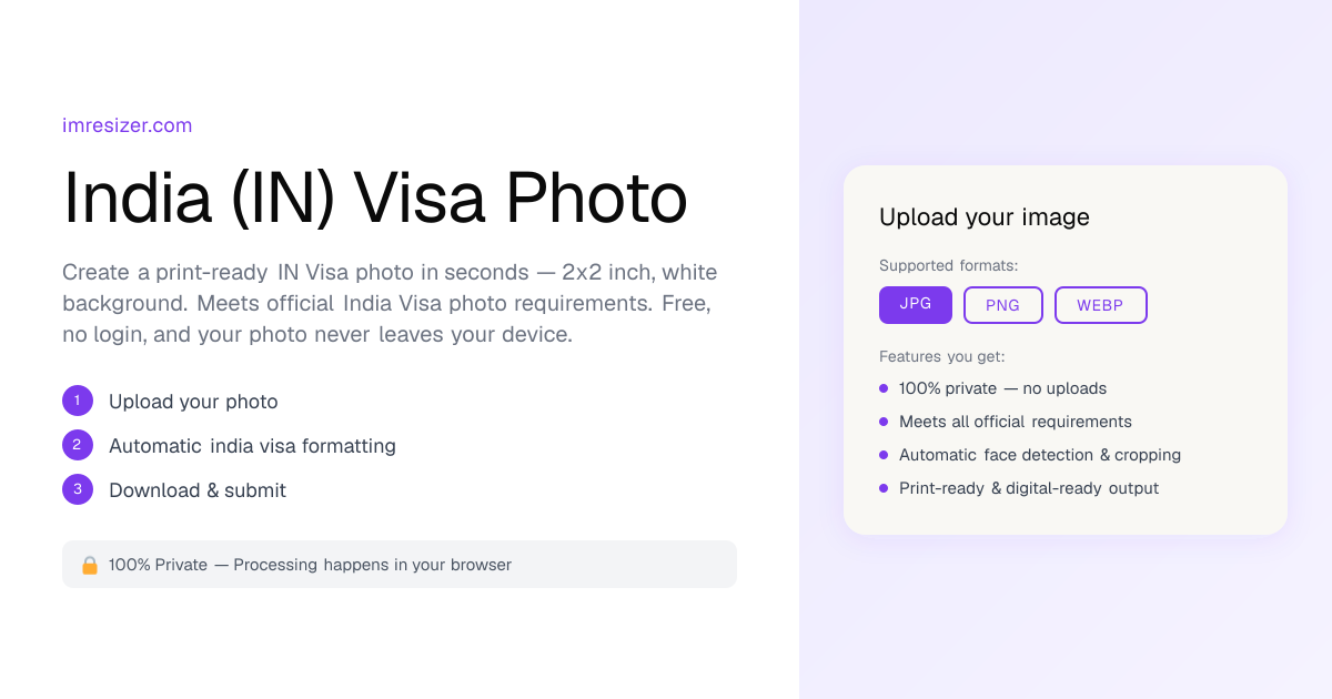 Free India Visa Size Photo Resizer - 2x2 inch