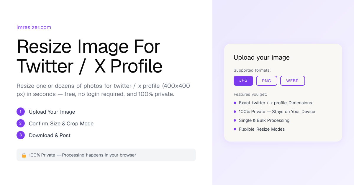 Resize Image for Twitter / X Profile - 400×400 px