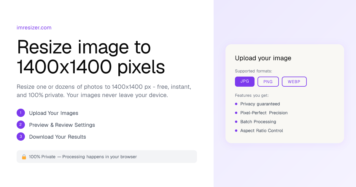 Resize image to 1400x1400 pixels online free ImResizer — free download