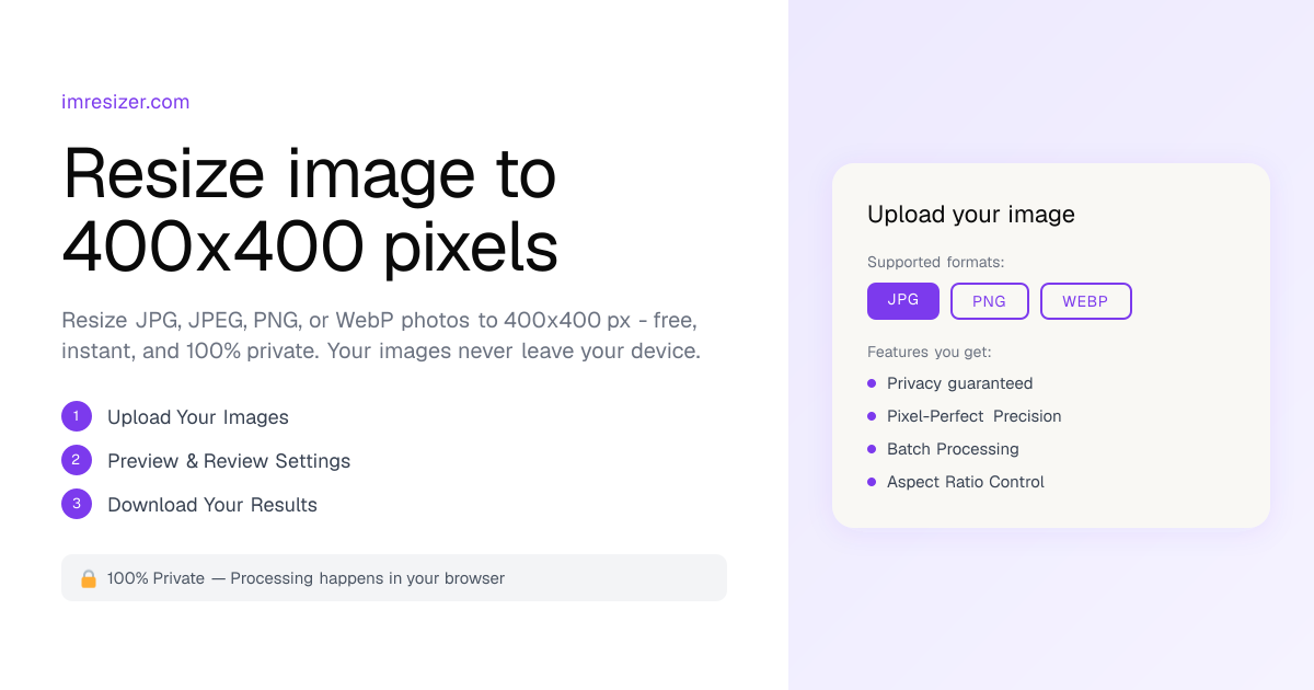 Resize image to 400x400 pixels online free | ImResizer