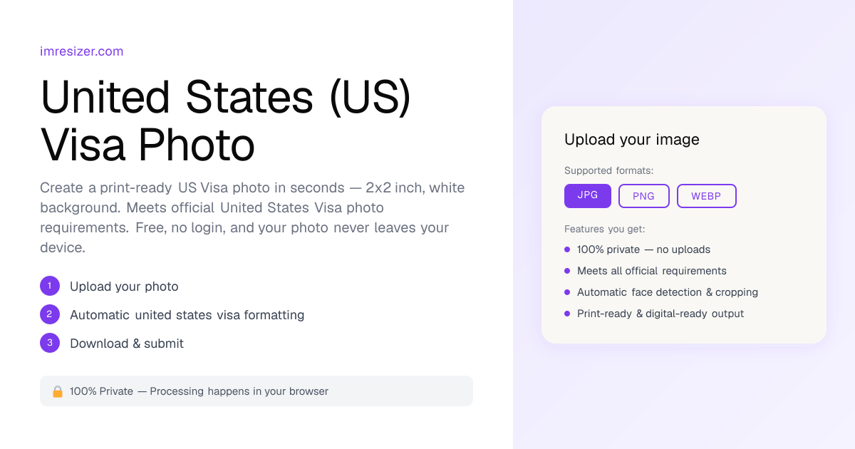 Free United States Visa Size Photo Resizer - 2x2 inch